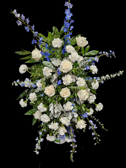 Heavenly Blue & White Tribute from Verzaals Florist and Events in Wilmington, NC